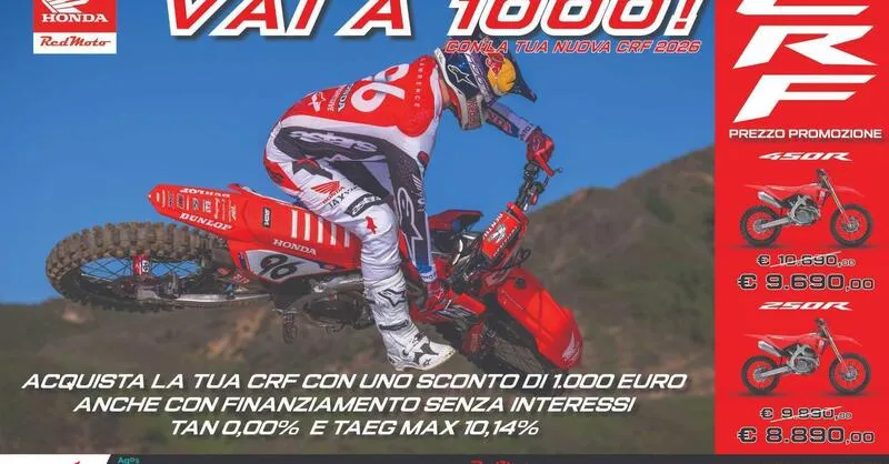 Honda CRF 2026: скидка в тысячу евро и беспроцентная рассрочка к сезону мотокросса